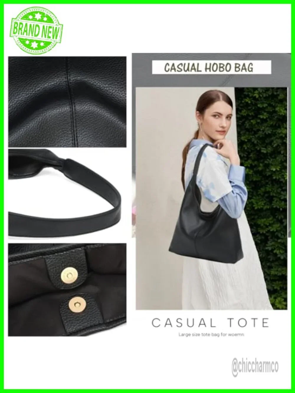 Soft PU Leather Slouchy Hobo Shoulder Bag Large Tote Purse for Work Travel